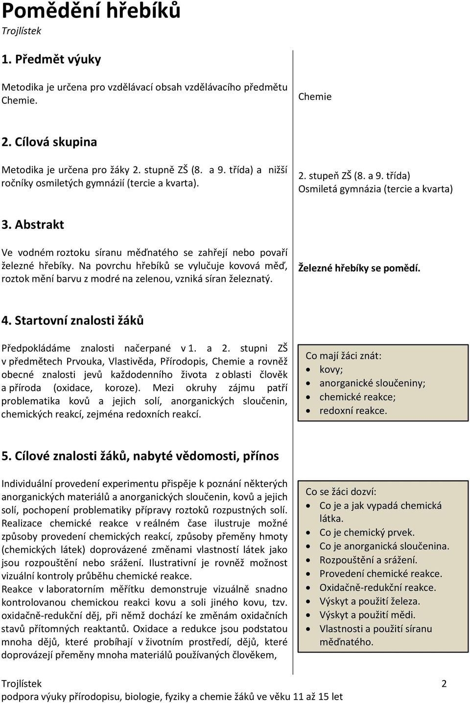 2.10 Pomědění hřebíků. Projekt Trojlístek - PDF Stažení zdarma