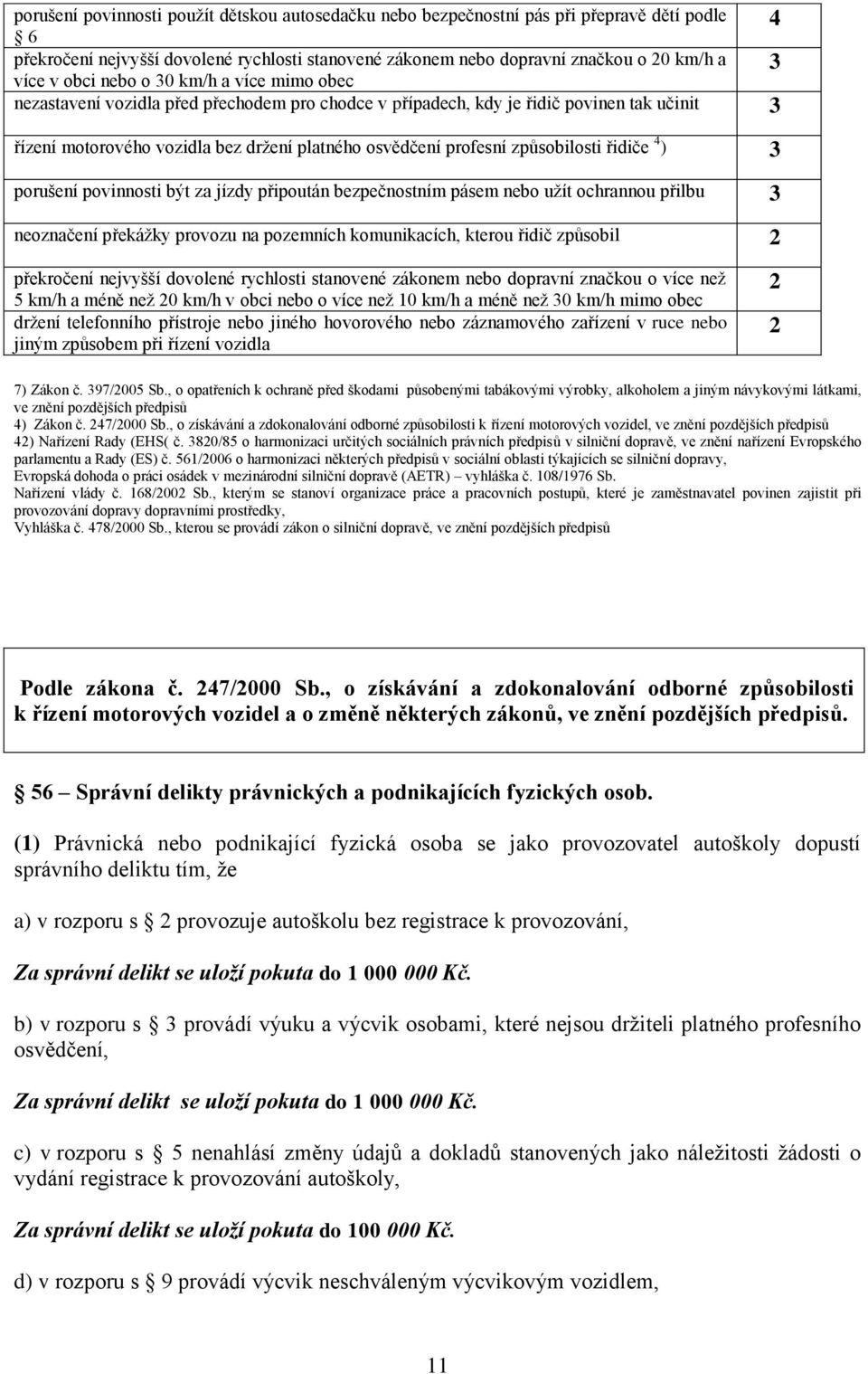 způsobilosti řidiče 4 ) 3 porušení povinnosti být za jízdy připoután bezpečnostním pásem nebo užít ochrannou přilbu 3 neoznačení překážky provozu na pozemních komunikacích, kterou řidič způsobil 2 4