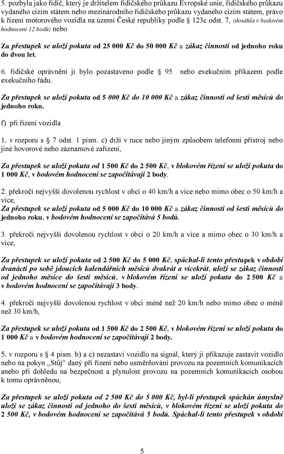 7, (dosáhla v bodovém hodnocení 12 bodů) nebo Za přestupek se uloží pokuta od 25 000 Kč do 50 000 Kč a zákaz činnosti od jednoho roku do dvou let. 6.