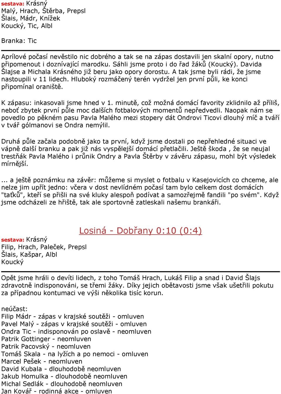 Hluboký rozmáčený terén vydržel jen první půli, ke konci připomínal oraniště. K zápasu: inkasovali jsme hned v 1.