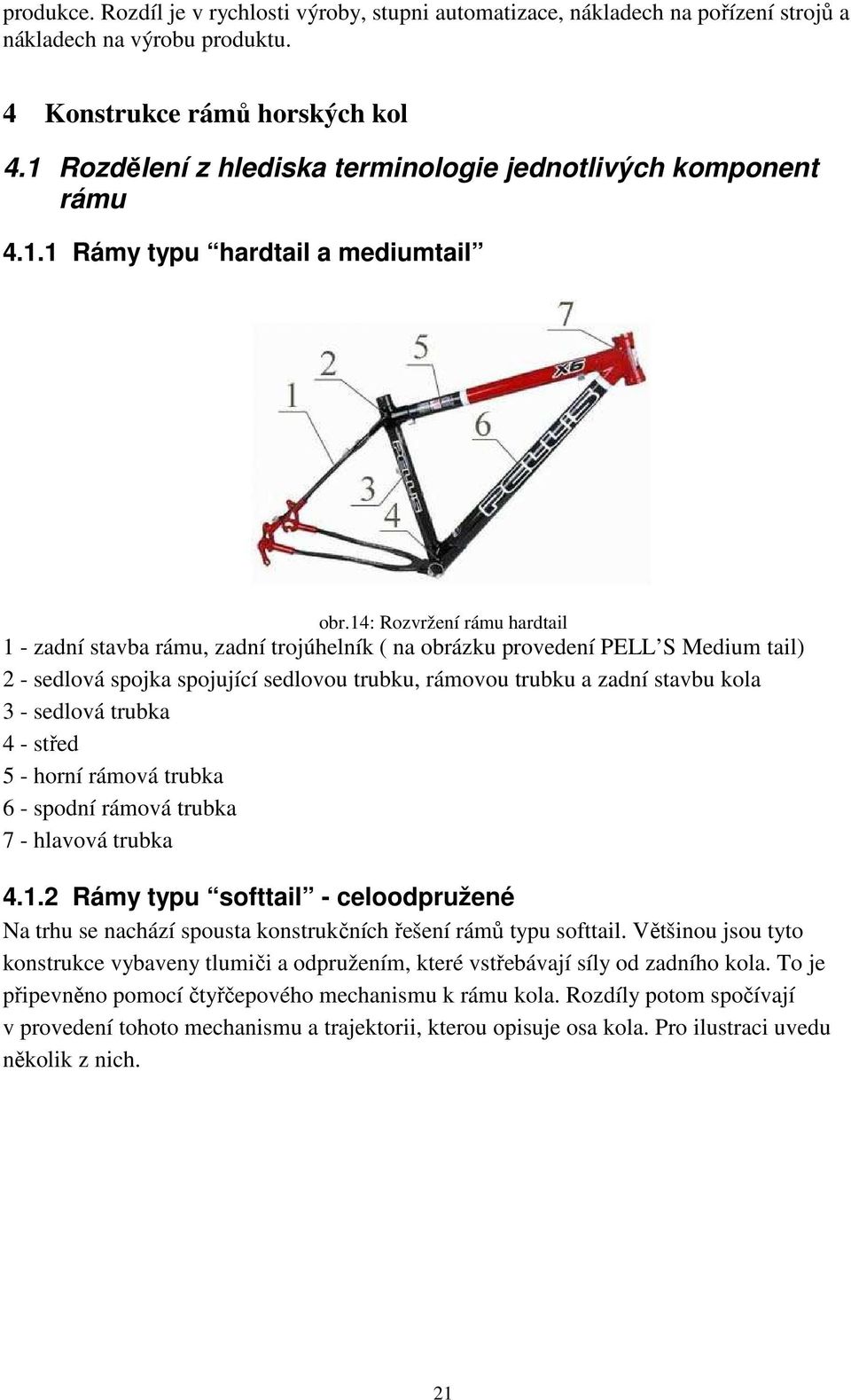 14: Rozvržení rámu hardtail 1 - zadní stavba rámu, zadní trojúhelník ( na obrázku provedení PELL S Medium tail) 2 - sedlová spojka spojující sedlovou trubku, rámovou trubku a zadní stavbu kola 3 -