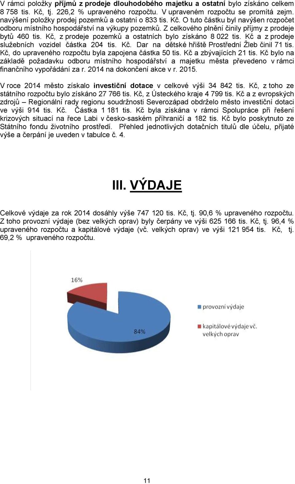 Kč, z prodeje pozemků a ostatních bylo získáno 8 022 tis. Kč a z prodeje služebních vozidel částka 204 tis. Kč. Dar na dětské hřiště Prostřední Žleb činil 71 tis.
