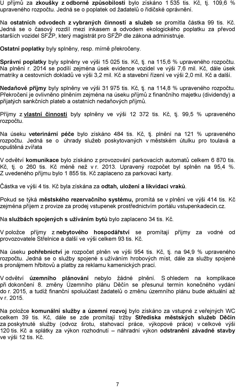 Jedná se o časový rozdíl mezi inkasem a odvodem ekologického poplatku za převod starších vozidel SFŽP, který magistrát pro SFŽP dle zákona administruje. Ostatní poplatky byly splněny, resp.
