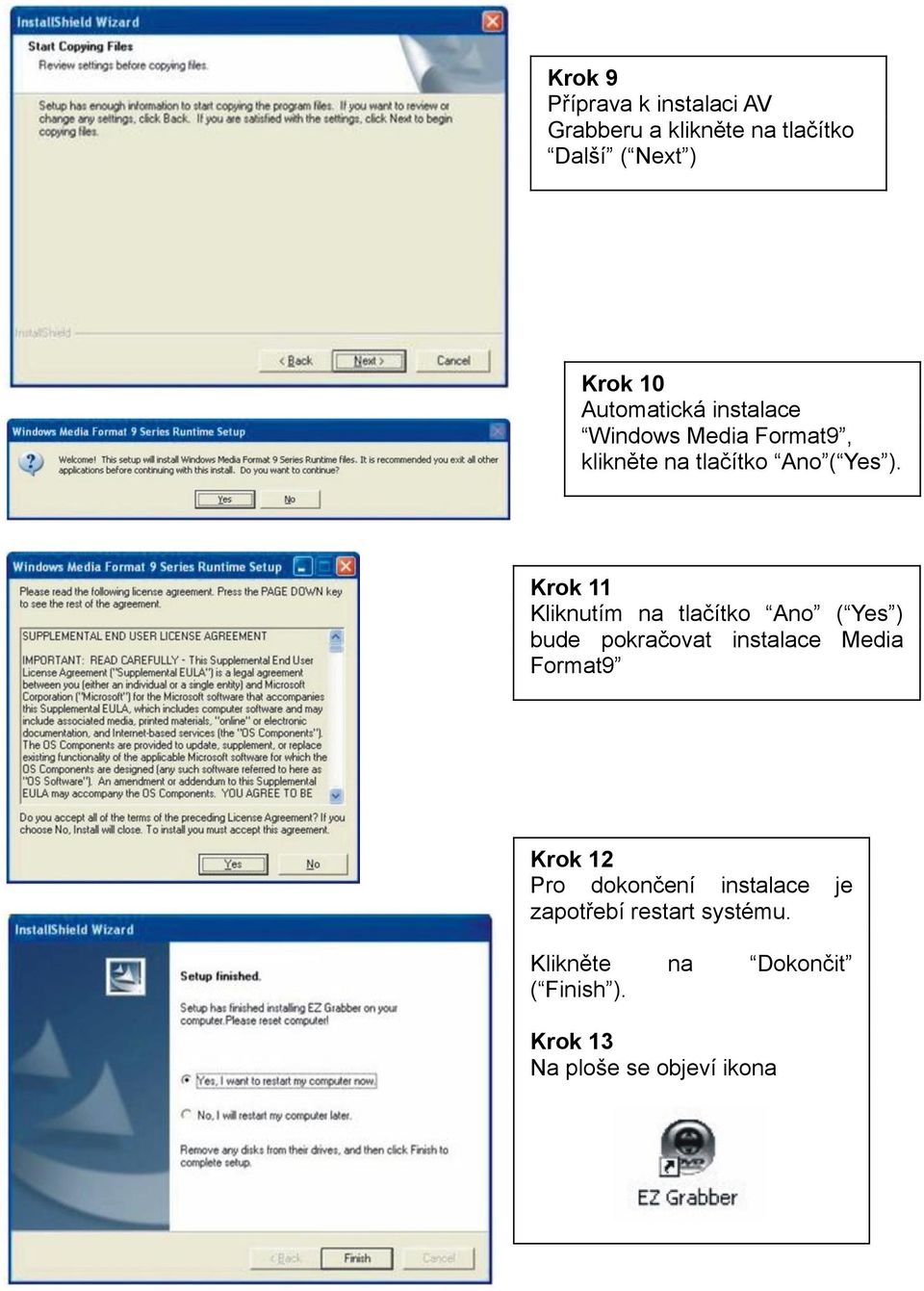 Krok 11 Kliknutím na tlačítko Ano ( Yes ) bude pokračovat instalace Media Format9 Krok 12 Pro