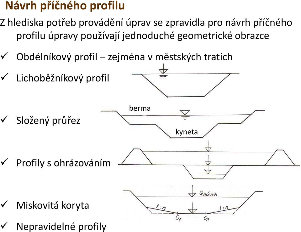 Obdélníkový profil zejména v městských ě tratích íh Lichoběžníkový profil