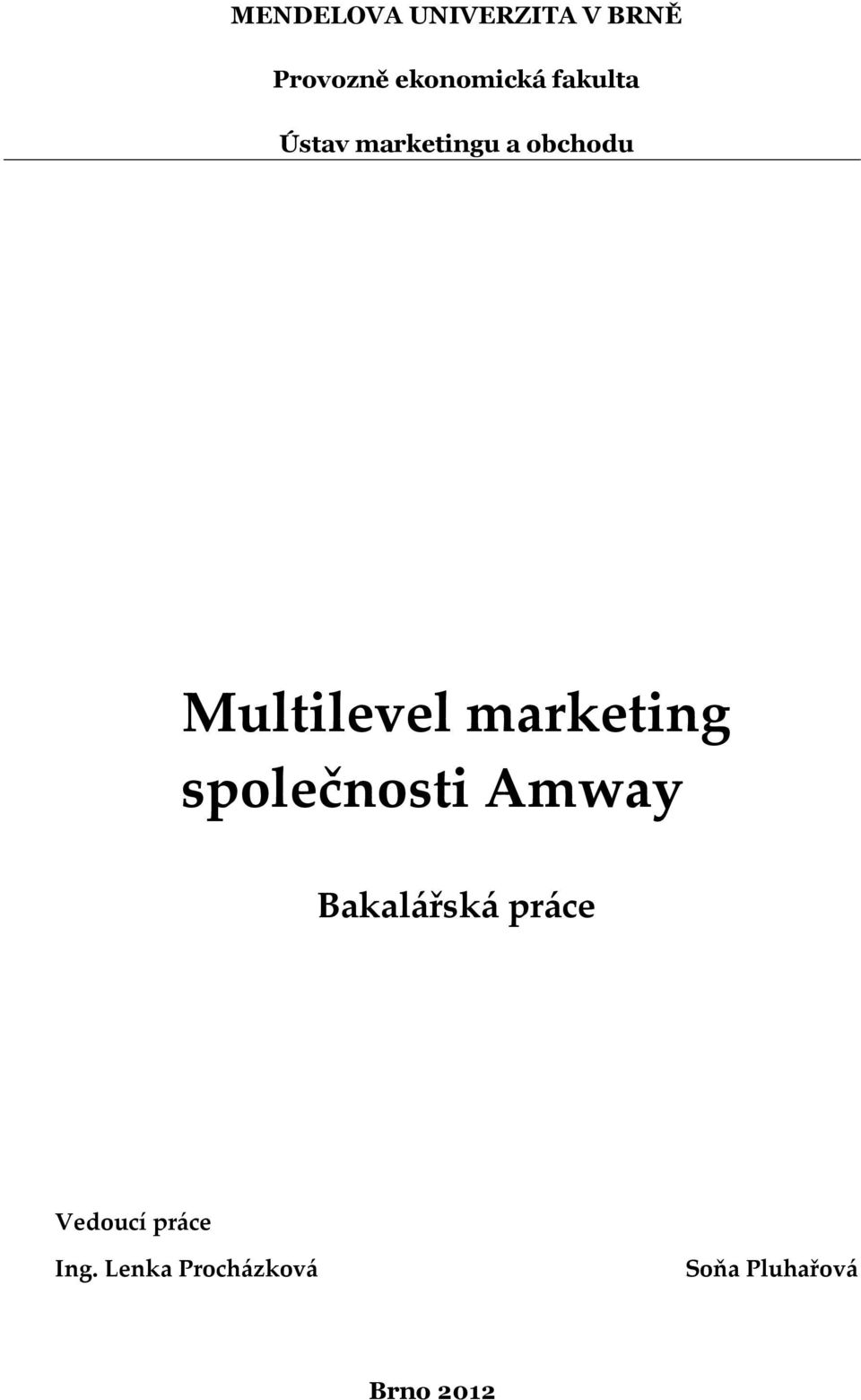 marketing společnosti Amway Bakalářská práce