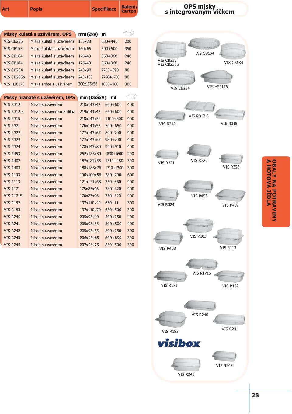 uzávěrem 243x100 2750+1750 80 VIS H20176 Miska srdce s uzávěrem 200x175x56 1000+300 300 VIS CB235 VIS CB235b VIS CB234 VIS CB164 VIS H20176 VIS CB184 Misky hranaté s uzávěrem, OPS mm (DxŠxV) VIS R312