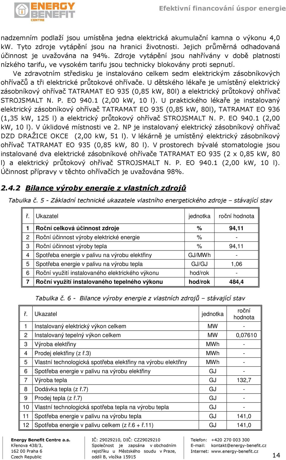 Ve zdravotním středisku je instalováno celkem sedm elektrickým zásobníkových ohřívačů a tři elektrické průtokové ohřívače.