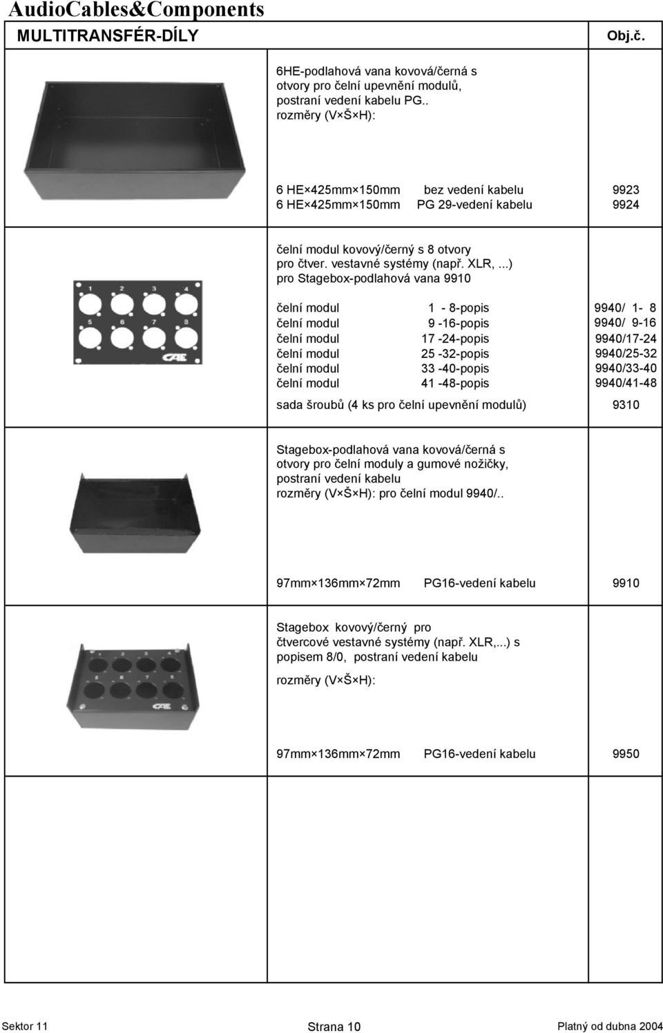 ..) pro Stagebox-podlahová vana 9910 -elní modul 1-8-popis 9940/ 1-8 -elní modul 9-16-popis 9940/ 9-16 -elní modul 17-24-popis 9940/17-24 -elní modul 25-32-popis 9940/25-32 -elní modul 33-40-popis