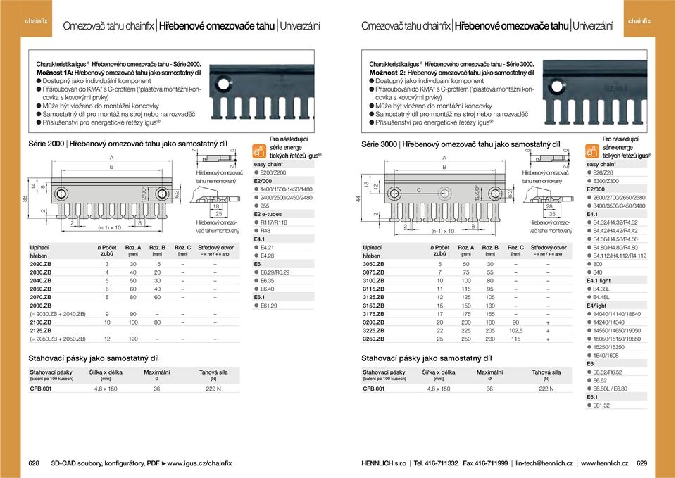 montážní koncovky Samostatný díl pro montáž na stroj nebo na rozvaděč Příslušenství pro energetické řetězy igus Charakteristika igus Hřebenového omezovače tahu - Série 3000.