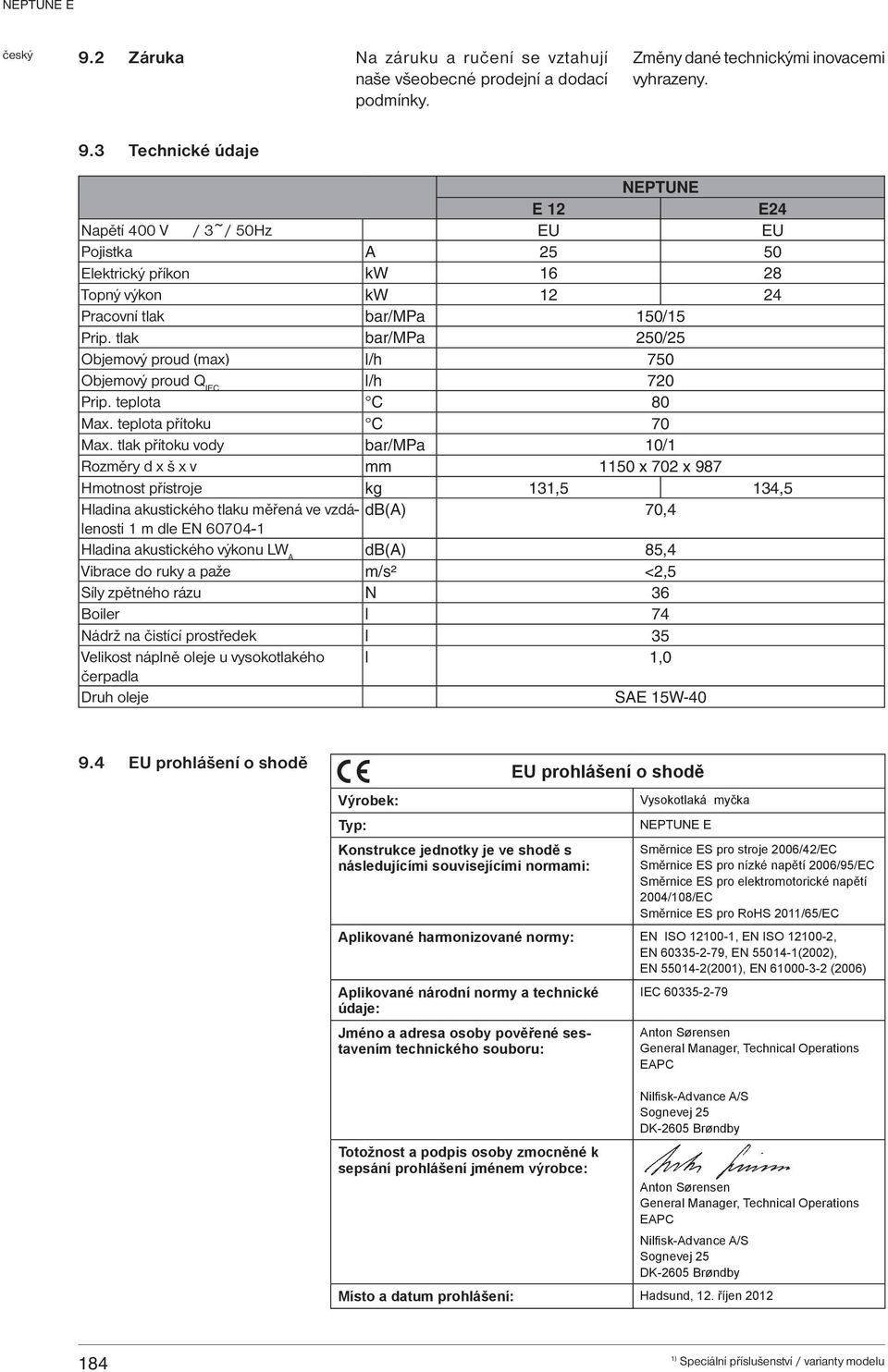 tlak bar/mpa 250/25 Objemový proud (max) l/h 750 Objemový proud Q IEC l/h 720 Prip. teplota C 80 Max. teplota přítoku C 70 Max.