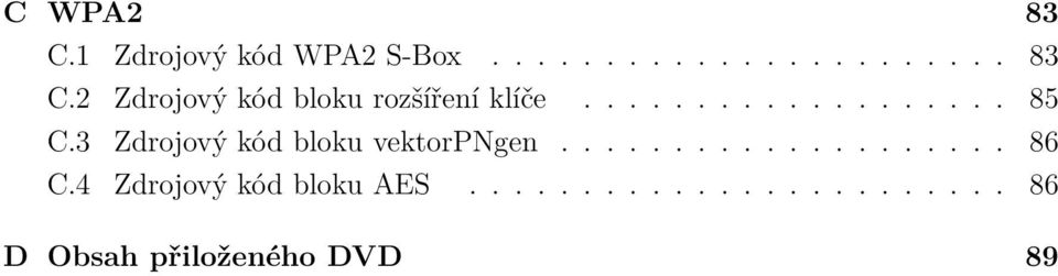 4 Zdrojový kód bloku AES........................ 86 D Obsah přiloženého DVD 89
