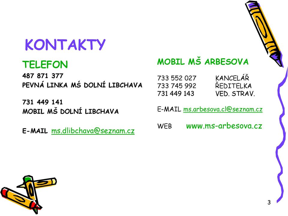 733 745 992 ŘEDITELKA 731 449 143 VED. STRAV. E-MAIL ms.arbesova.