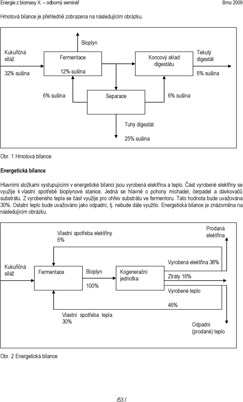 1 Hmotová bilance Energetická bilance Hlavními složkami vystupujícími v energetické bilanci jsou vyrobená elektřina a teplo. Část vyrobené elektřiny se využije k vlastní spotřebě bioplynové stanice.