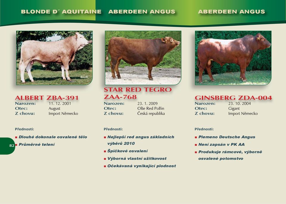 2004 Gigant Dlouhé dokonale osvalené tělo 82 Průměrné telení Nejlepší red angus základních výběrů 200 Špičkové