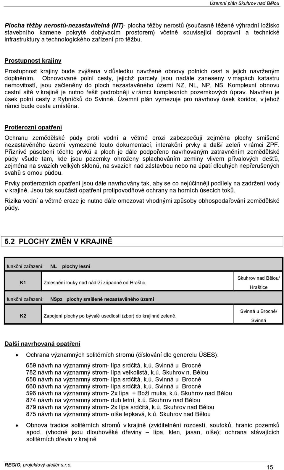Obnovované polní cesty, jejichž parcely jsou nadále zaneseny v mapách katastru nemovitostí, jsou začleněny do ploch nezastavěného území NZ, NL, NP, NS.