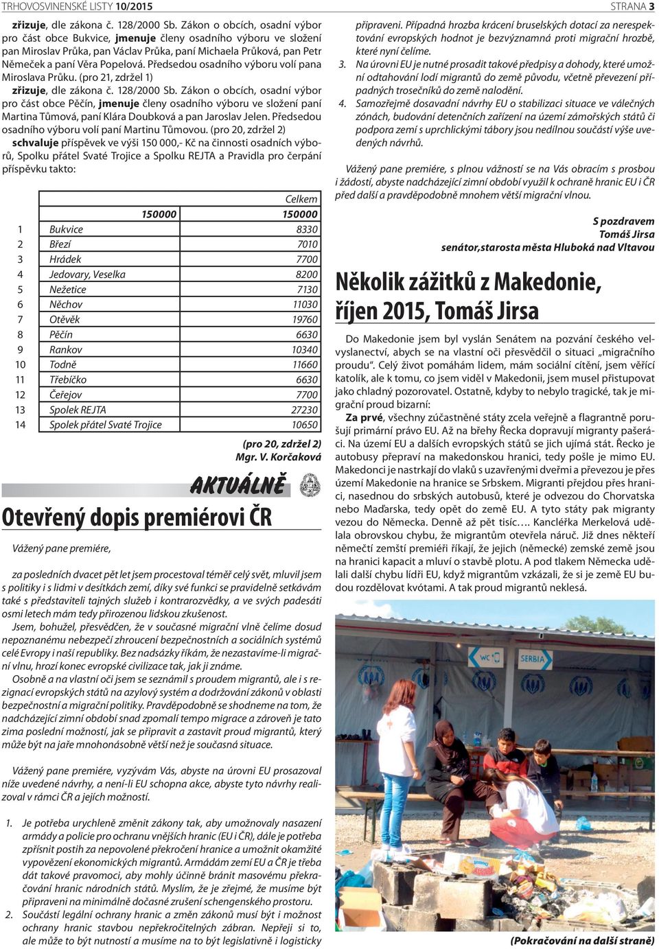 Předsedou osadního výboru volí pana Miroslava Průku. (pro 21, zdržel 1) zřizuje, dle zákona č. 128/2000 Sb.