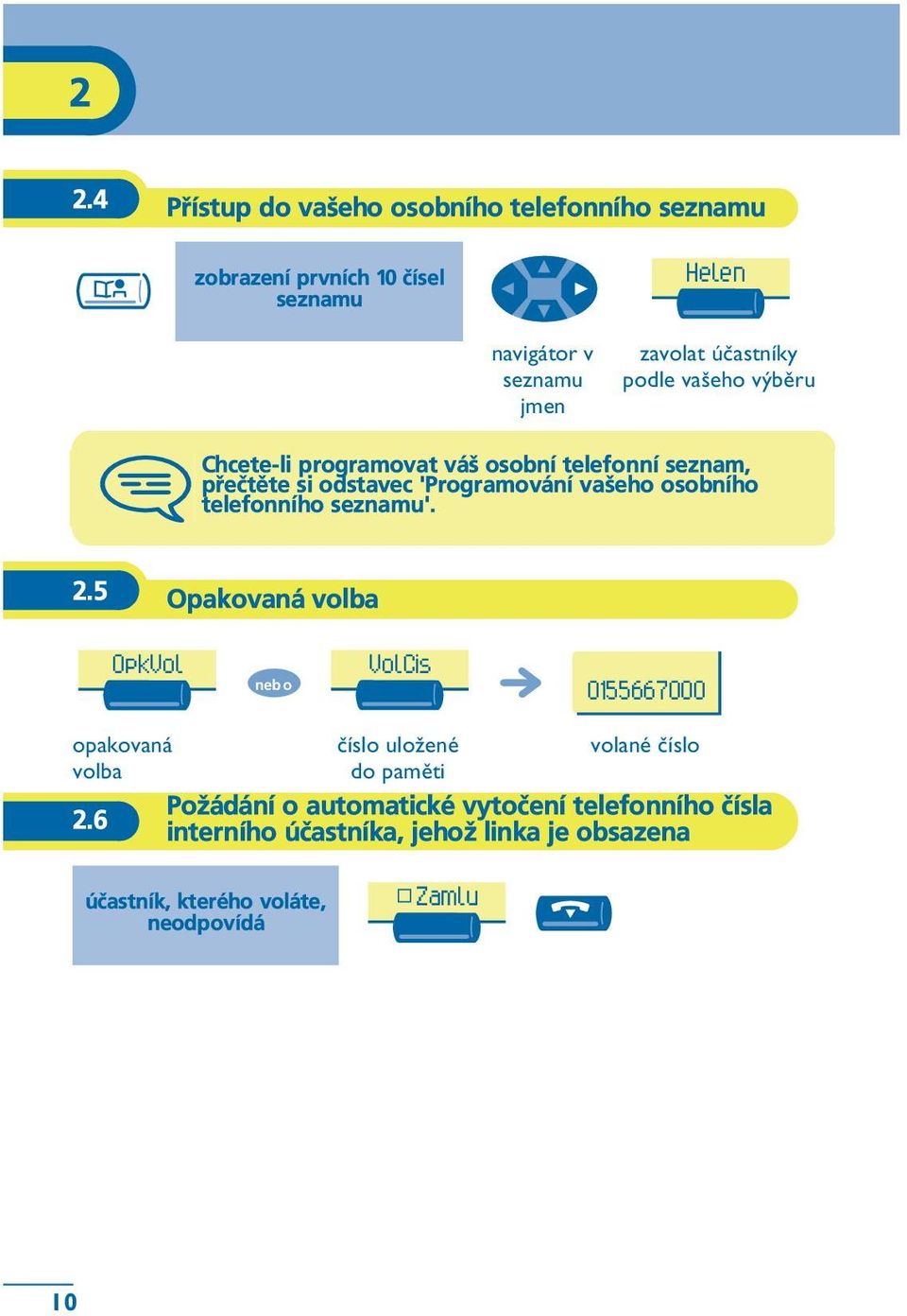 osobního telefonního seznamu'. 2.5 Opakovaná volba OpkVol VolCis 0155667000 opakovaná volba 2.