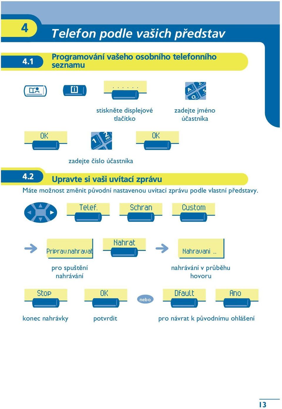 2 Upravte si vaši uvítací zprávu Máte mo½nost zmìnit pùvodní nastavenou uvítací zprávu podle vlastní pøedstavy. Telef.