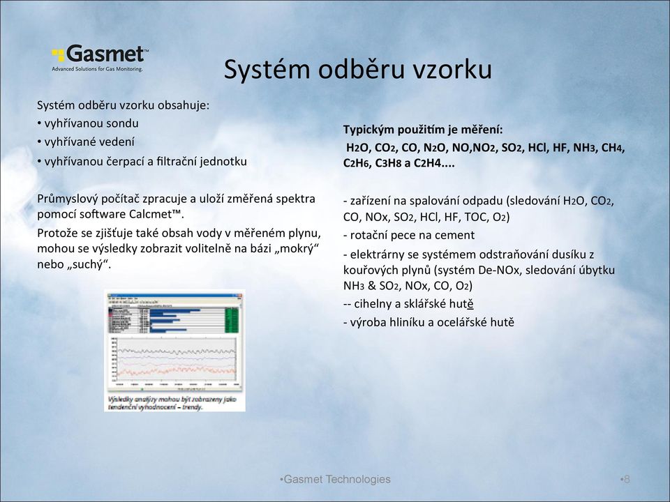 Protože se zjišťuje také obsah vody v měřeném plynu, mohou se výsledky zobrazit volitelně na bázi mokrý nebo suchý.