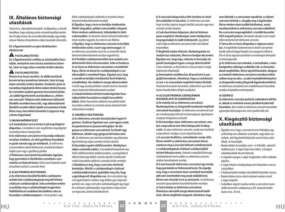 Ezt a figyelmeztetést azokhoz az utasításokhoz használjuk, amelyek be nem tartása áramütéses balesetet, tüzet és/vagy súlyos személyi sérülést okozhat. FIGYELMEZTETÉS! Olvassa el az összes utasítást.