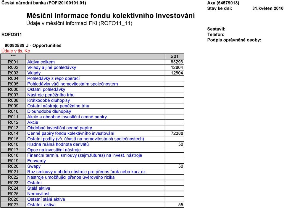 Cenné papíry fondu kolektivního investování 72388 R016