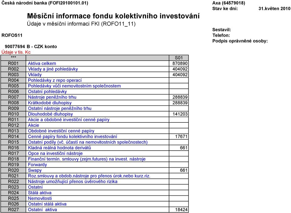R014 Cenné papíry fondu kolektivního investování 17671 R016