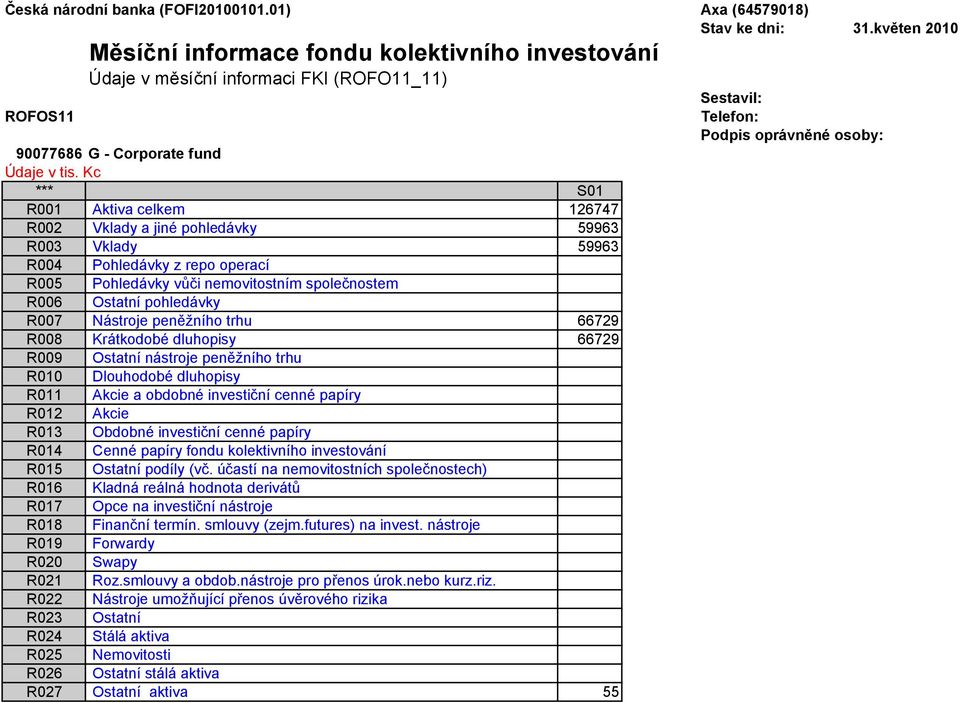 66729 R014 Cenné papíry fondu kolektivního investování R016
