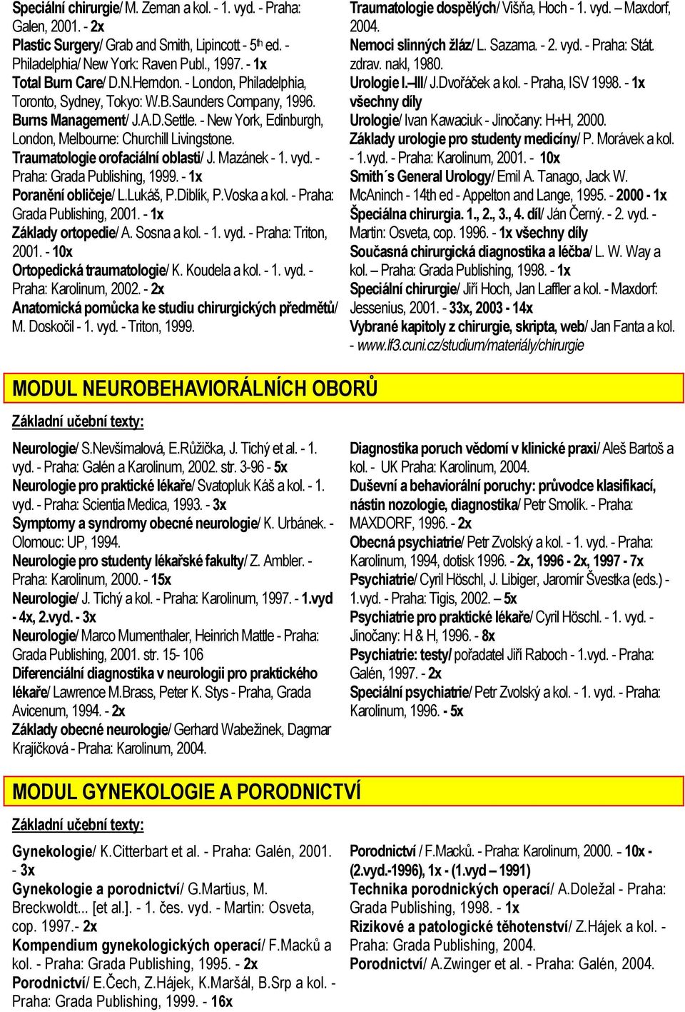 Traumatologie orofaciální oblasti/ J. Mazánek - 1. vyd. - Praha: Grada Publishing, 1999. - 1x Poranění obličeje/ L.Lukáš, P.Diblík, P.Voska a kol. - Praha: Grada Publishing, 2001.