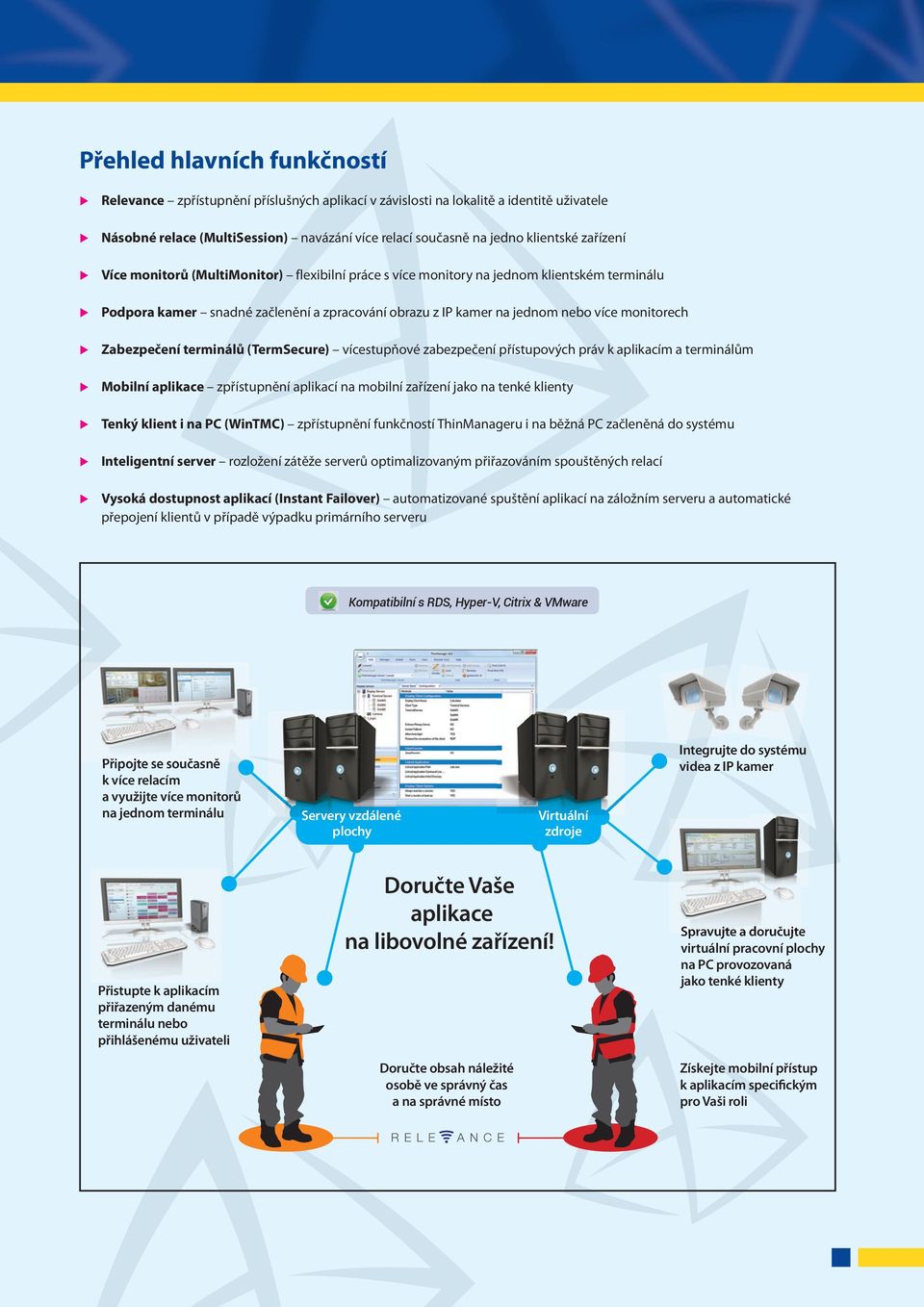 Zabezpečení terminálů (TermSecure) vícestupňové zabezpečení přístupových práv k aplikacím a terminálům Mobilní aplikace zpřístupnění aplikací na mobilní zařízení jako na tenké klienty Tenký klient i