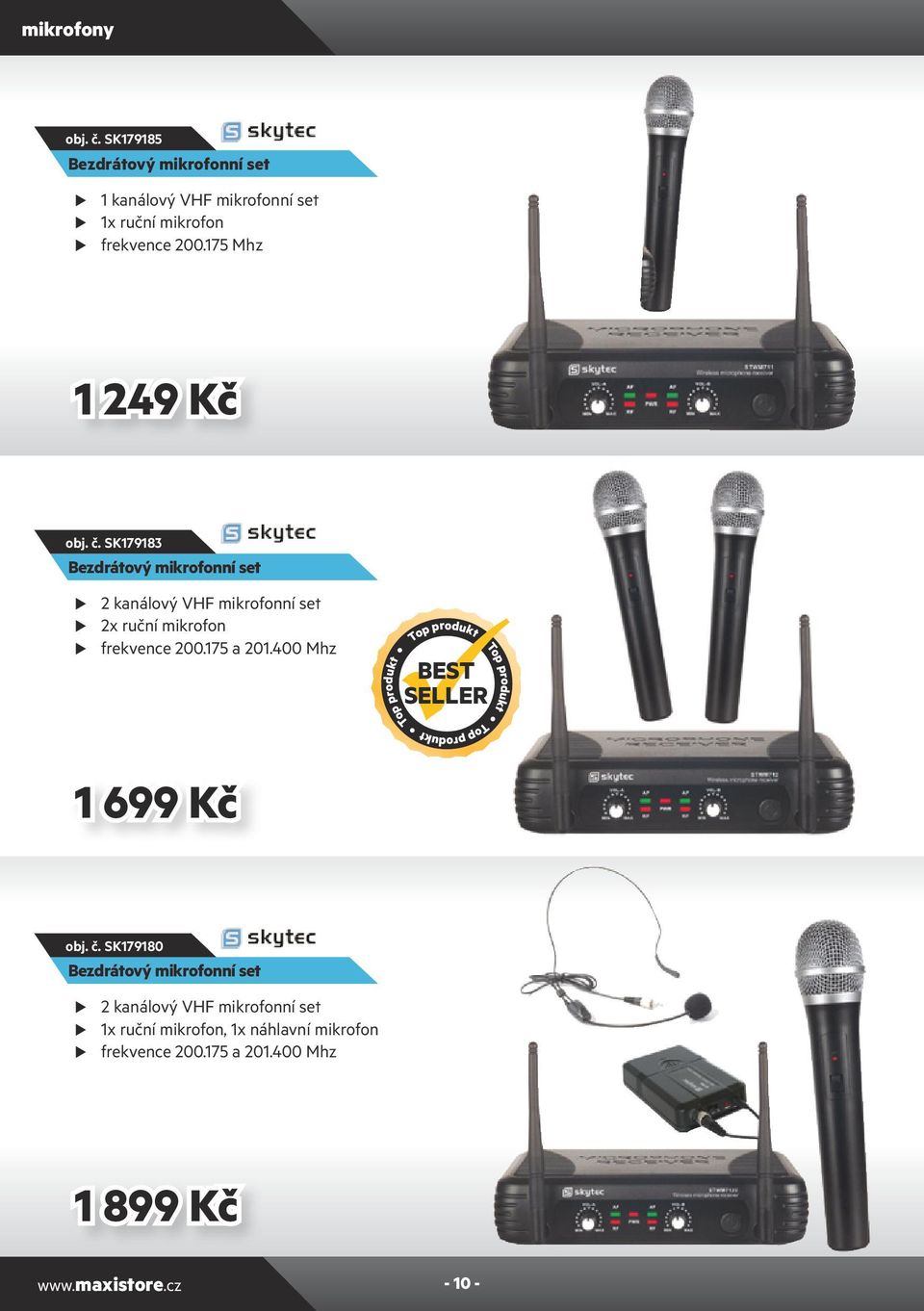 SK179183 Bezdrátový mikrofonní set 2 kanálový VHF mikrofonní set 2x ruční mikrofon frekvence 200.175 a 201.