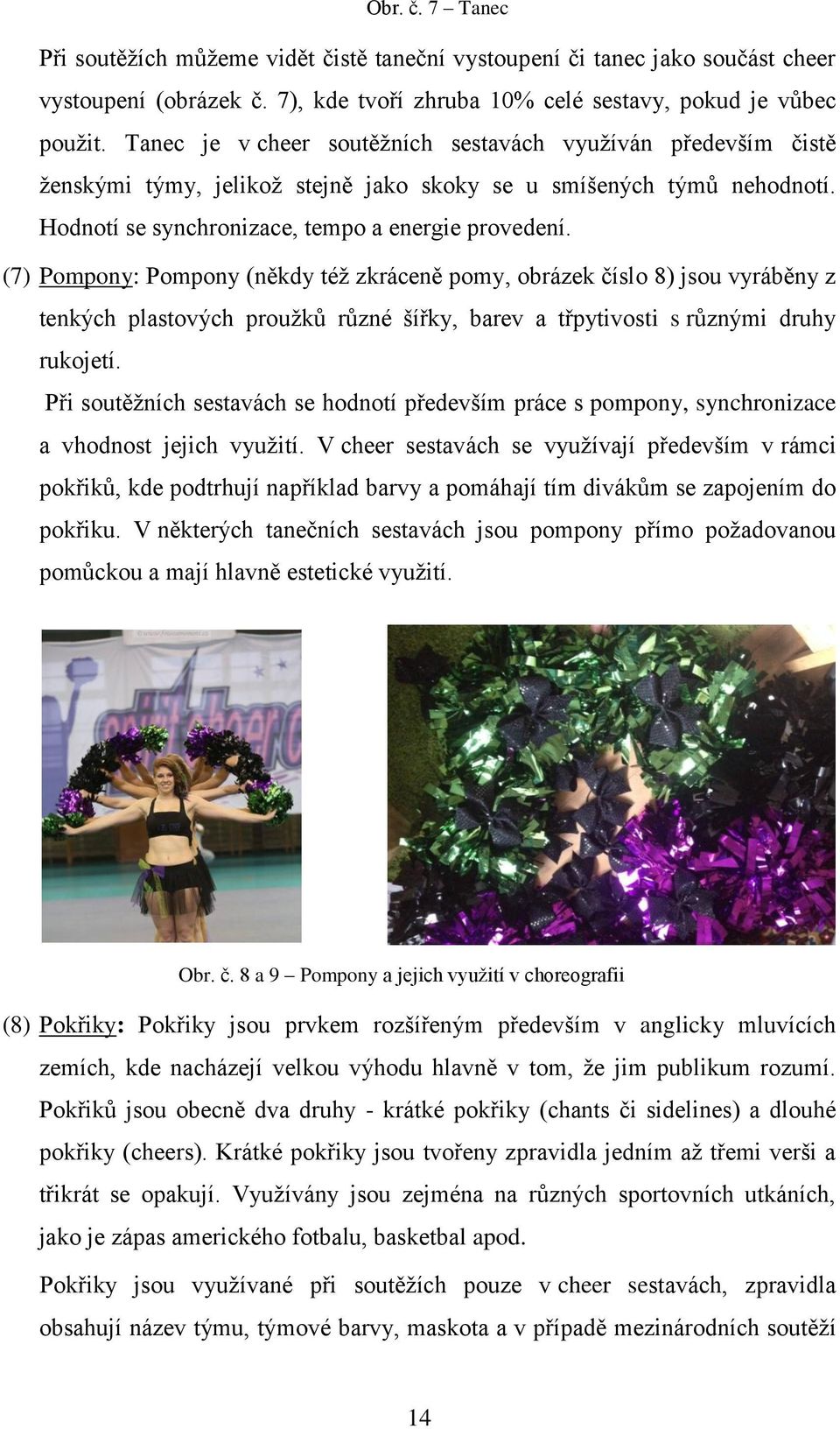 (7) Pompony: Pompony (někdy též zkráceně pomy, obrázek číslo 8) jsou vyráběny z tenkých plastových proužků různé šířky, barev a třpytivosti s různými druhy rukojetí.