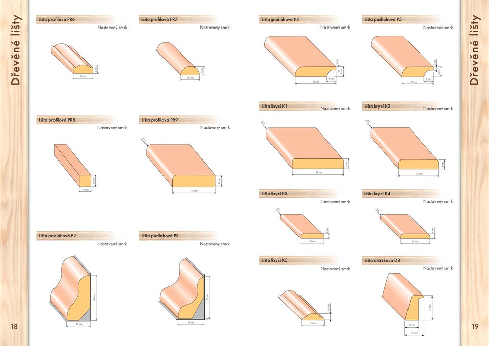 PR9 10 mm 10 mm 10 mm 3 Lišta podlahová P2 Lišta podlahová P3 40 mm 36 mm 44 mm 34 mm Lišta