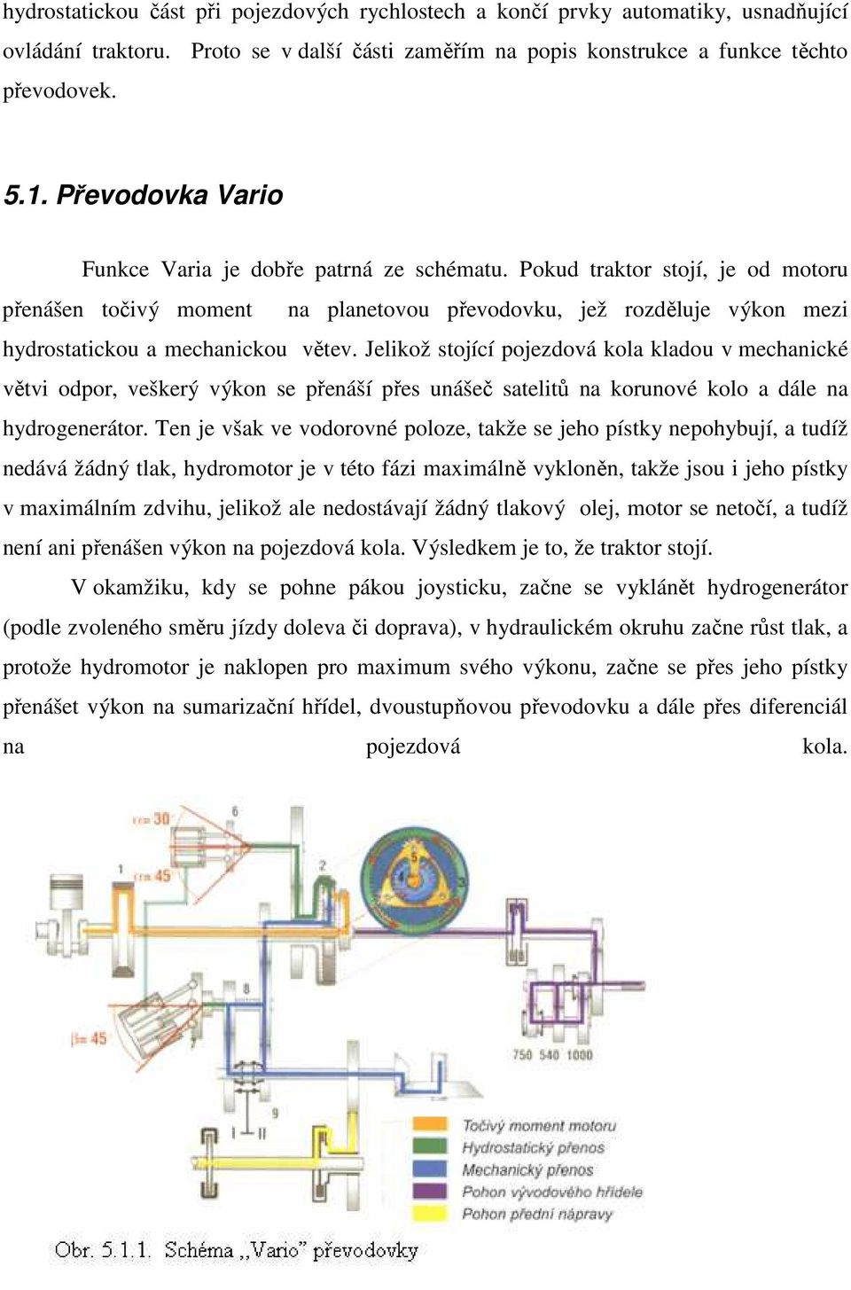 Pokud traktor stojí, je od motoru přenášen točivý moment na planetovou převodovku, jež rozděluje výkon mezi hydrostatickou a mechanickou větev.