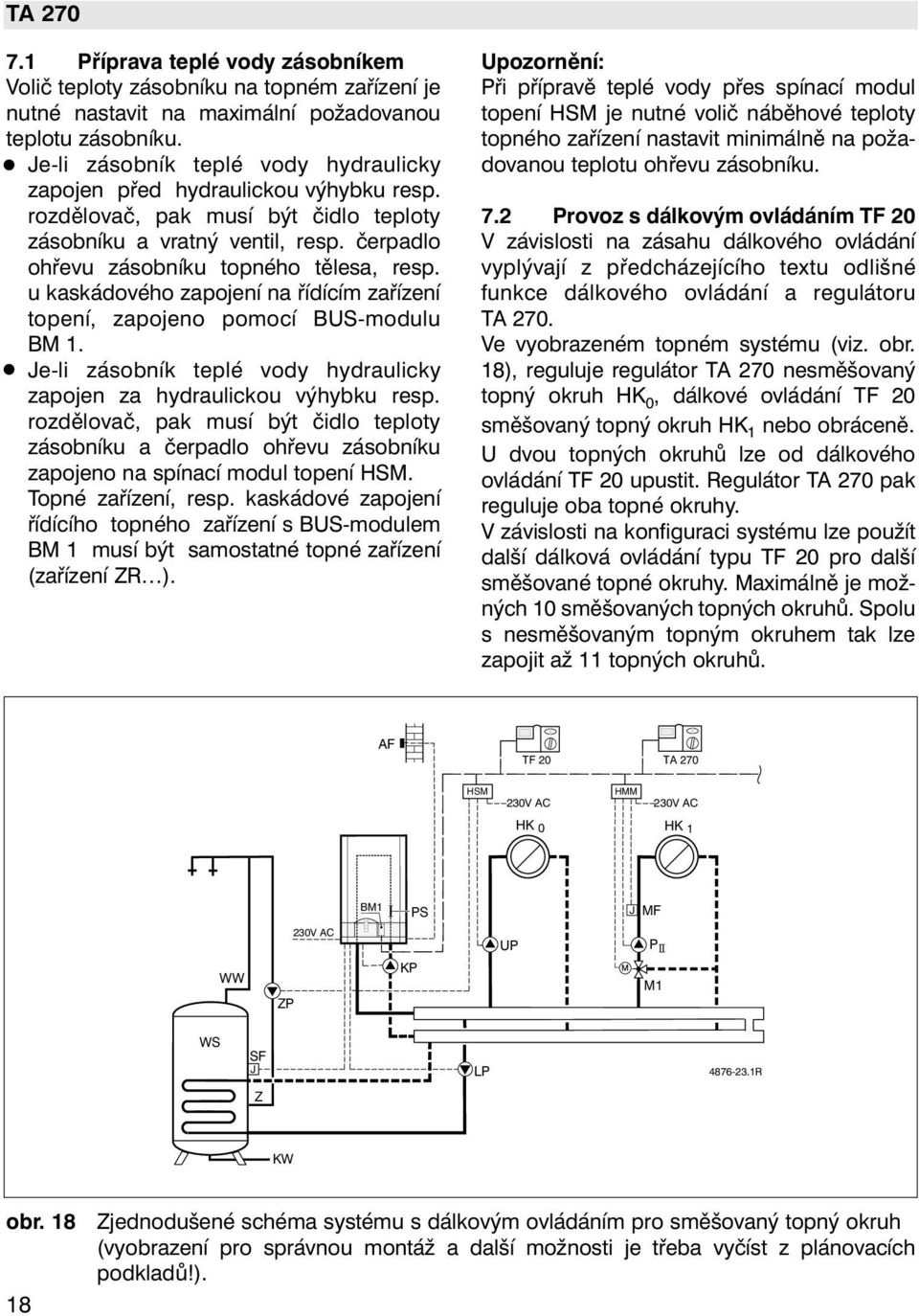 u kaskádového zapojení na řídícím zařízení topení, zapojeno pomocí BUS-modulu BM 1. Je-li zásobník teplé vody hydraulicky zapojen za hydraulickou výhybku resp.