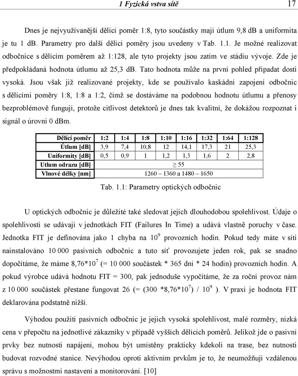 Jsou však již realizované projekty, kde se používalo kaskádní zapojení odbočnic s dělícími poměry 1:8, 1:8 a 1:2, čímž se dostáváme na podobnou hodnotu útlumu a přenosy bezproblémově fungují, protože