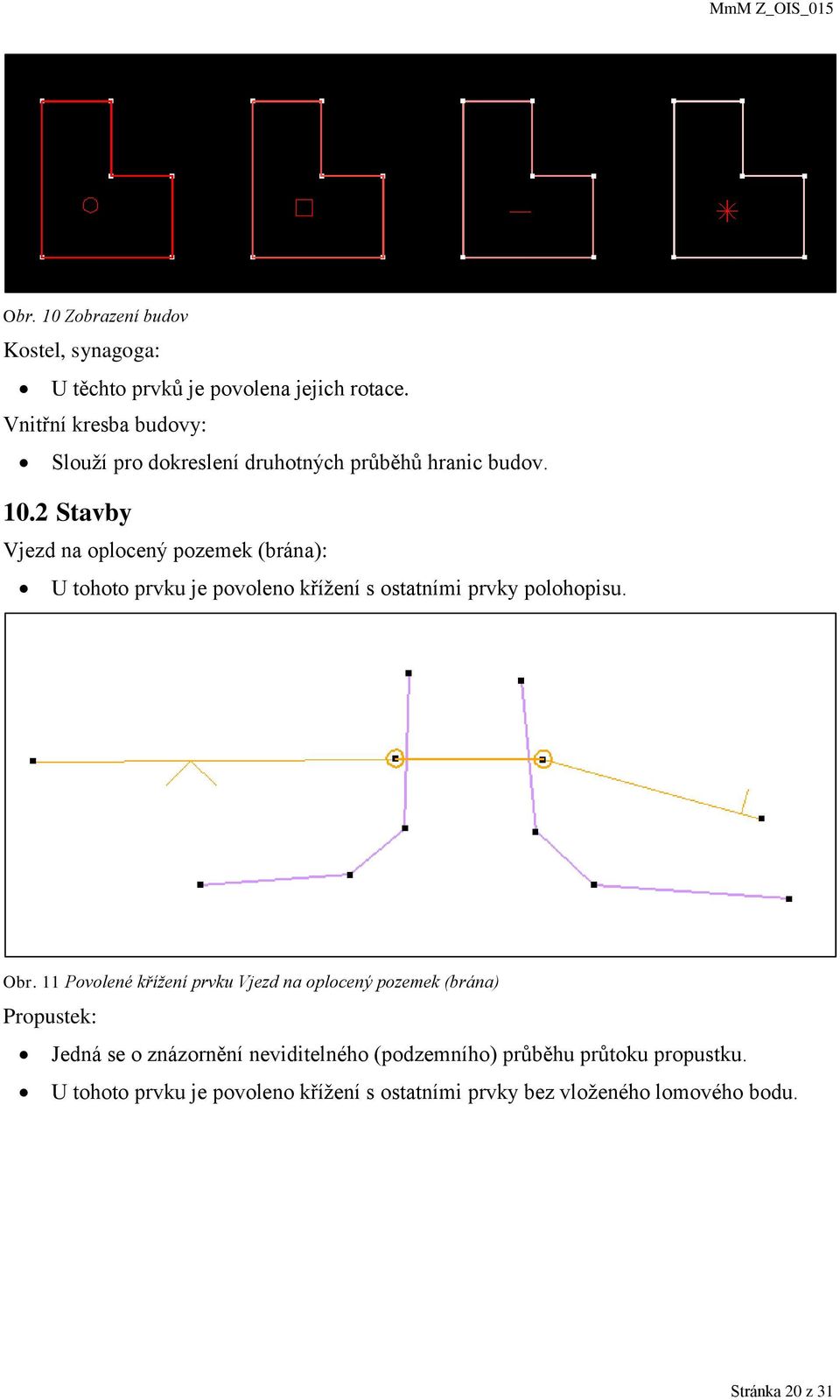 2 Stavby Vjezd na oplocený pozemek (brána): U tohoto prvku je povoleno křížení s ostatními prvky polohopisu. Obr.