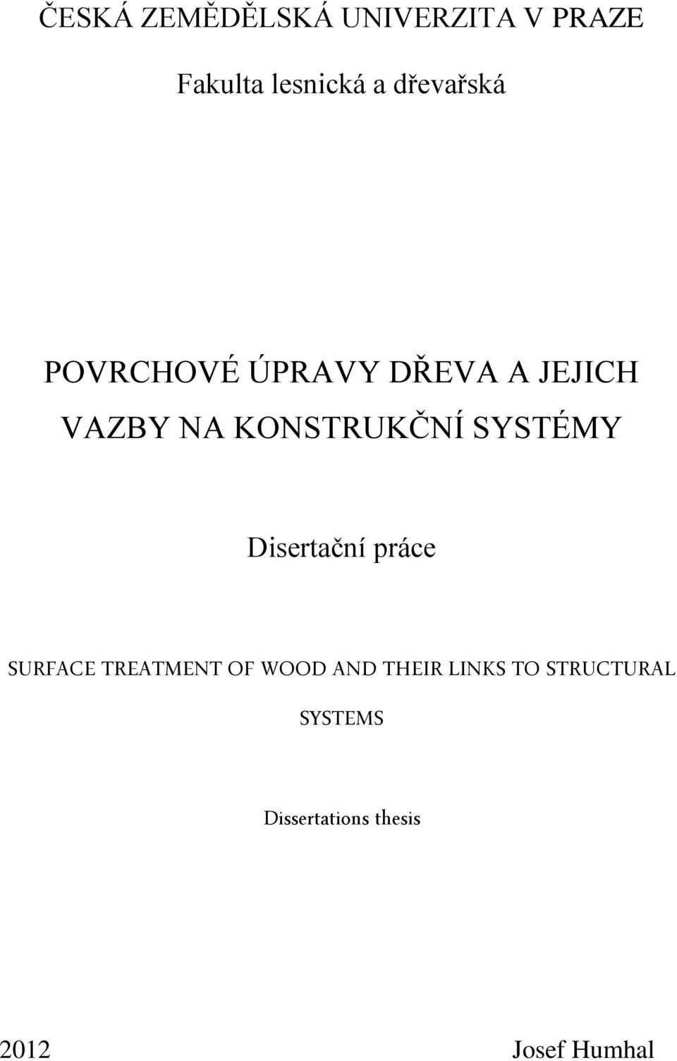 KONSTRUKČNÍ SYSTÉMY Disertační práce SURFACE TREATMENT OF
