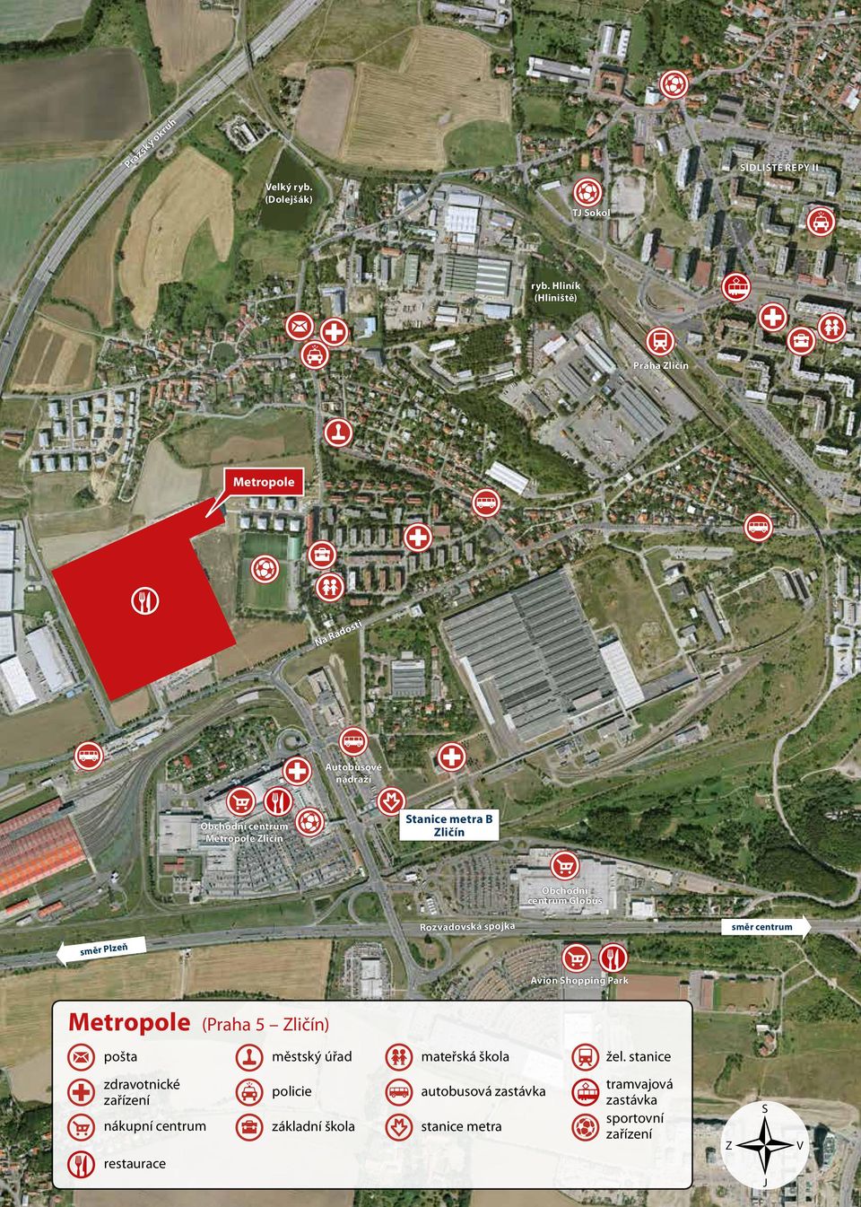 Zličín Obchodní centrum Globus Rozvadovská spojka směr centrum směr Plzeň Avion Shopping Park Metropole (Praha 5 Zličín) pošta