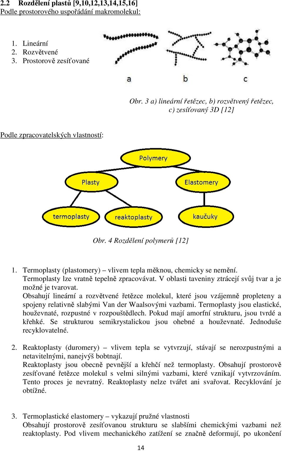 Termoplasty (plastomery) vlivem tepla měknou, chemicky se nemění. Termoplasty lze vratně tepelně zpracovávat. V oblasti taveniny ztrácejí svůj tvar a je možné je tvarovat.