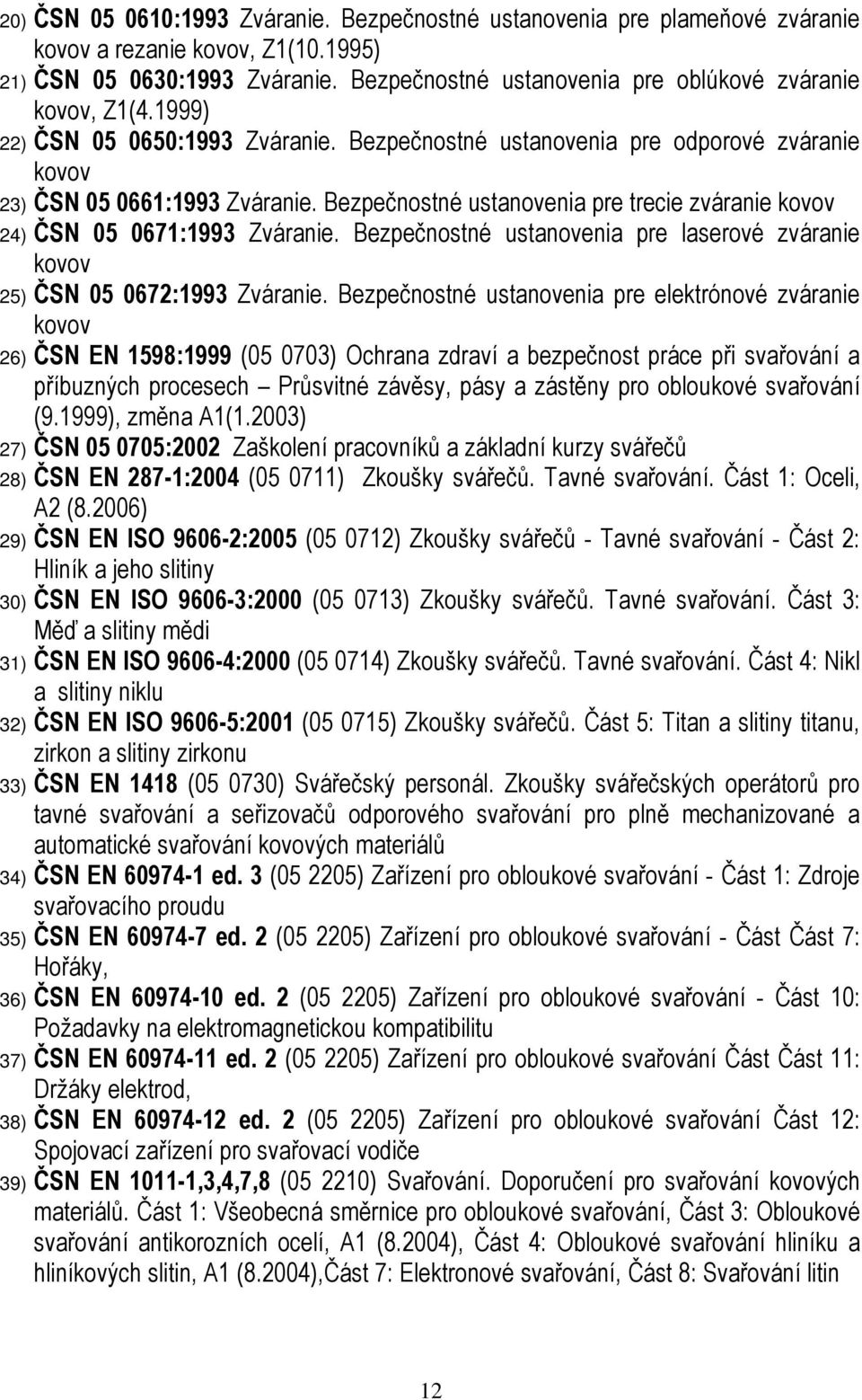 Bezpečnostné ustanovenia pre trecie zváranie kovov 24) ČSN 05 0671:1993 Zváranie. Bezpečnostné ustanovenia pre laserové zváranie kovov 25) ČSN 05 0672:1993 Zváranie.