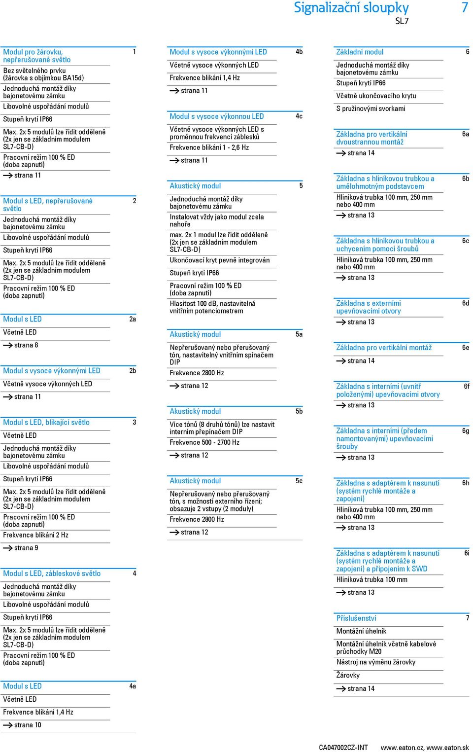 2x 5 modulů lze řídit odděleně (2x jen se základním modulem SL7-CB-D) Pracovní režim 100 % ED (doba zapnutí) strana 11 Modul s LED, nepřerušované světlo Jednoduchá montáž díky bajonetovému zámku