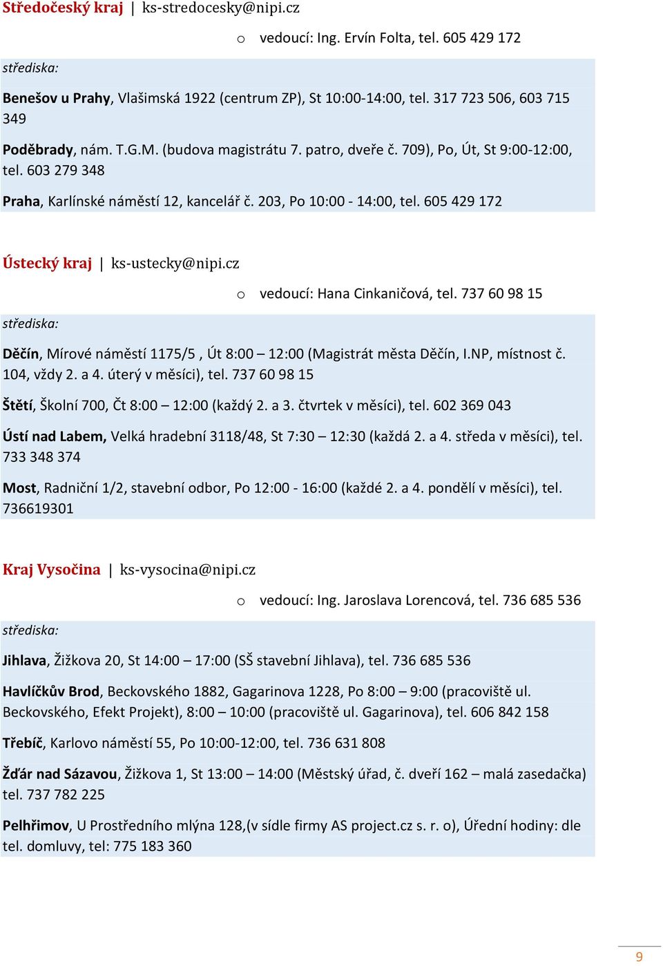 cz o vedoucí: Hana Cinkaničová, tel. 737 60 98 15 Děčín, Mírové náměstí 1175/5, Út 8:00 12:00 (Magistrát města Děčín, I.NP, místnost č. 104, vždy 2. a 4. úterý v měsíci), tel.