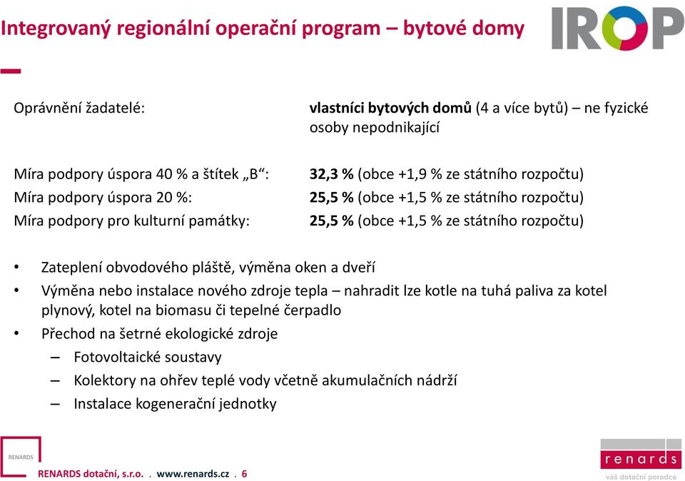 rozpočtu) Zateplení obvodového pláště, výměna oken a dveří Výměna nebo instalace nového zdroje tepla nahradit lze kotle na tuhá paliva za kotel plynový, kotel na biomasu či tepelné