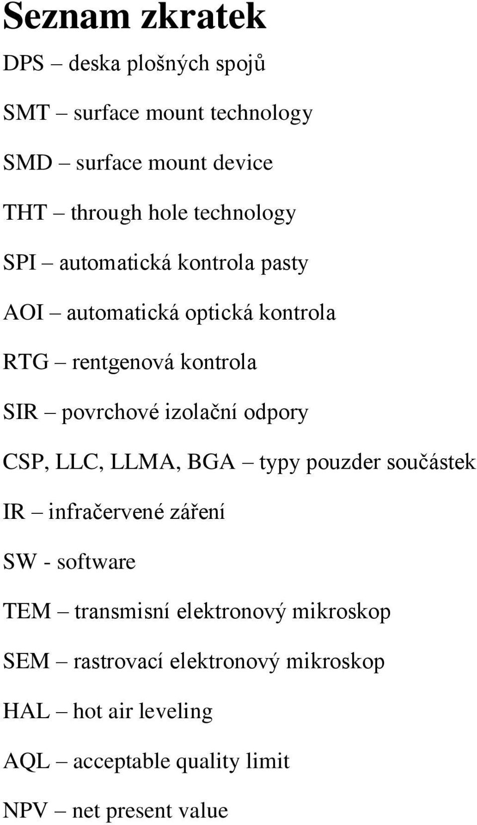 izolační odpory CSP, LLC, LLMA, BGA typy pouzder součástek IR infračervené záření SW - software TEM transmisní