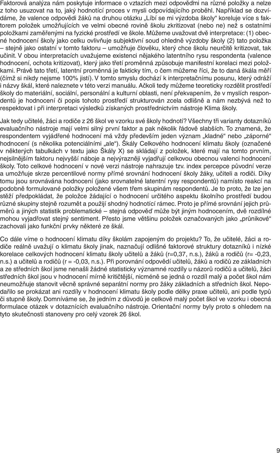 ostatními položkami zaměřenými na fyzické prostředí ve škole.