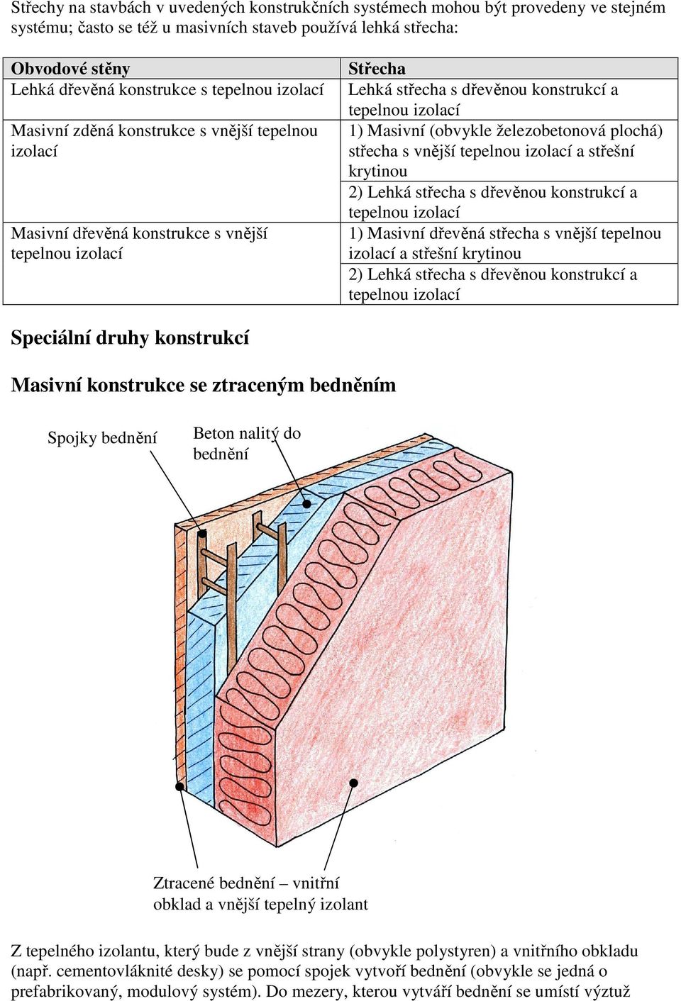 (obvykle železobetonová plochá) střecha s vnější tepelnou izolací a střešní krytinou 2) Lehká střecha s dřevěnou konstrukcí a tepelnou izolací 1) Masivní dřevěná střecha s vnější tepelnou izolací a