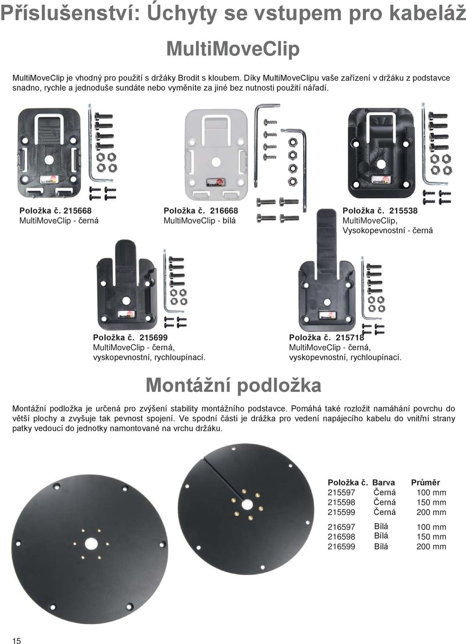 216668 MultiMoveClip - bílá Položka č. 215538 MultiMoveClip, Vysokopevnostní - černá Položka č. 215699 MultiMoveClip - černá, vyskopevnostní, rychloupínací. Položka č. 215718 MultiMoveClip - černá, vyskopevnostní, rychloupínací.