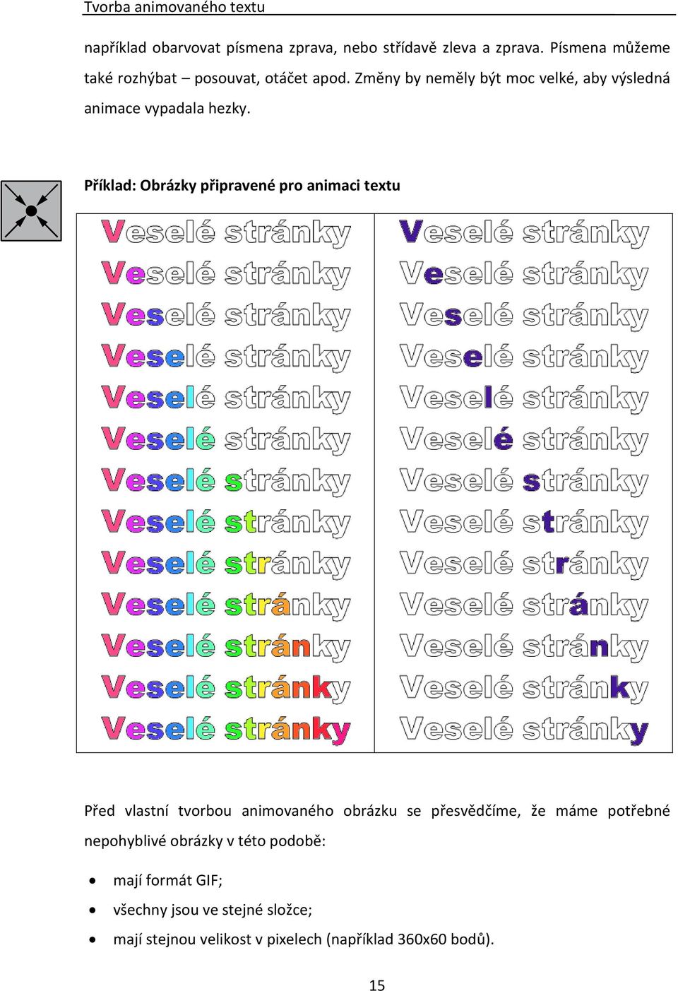 Příklad: Obrázky připravené pro animaci textu Před vlastní tvorbou animovaného obrázku se přesvědčíme, že máme