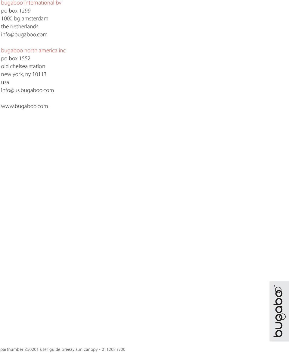 com bugaboo north america inc po box 1552 ol chelsea station new